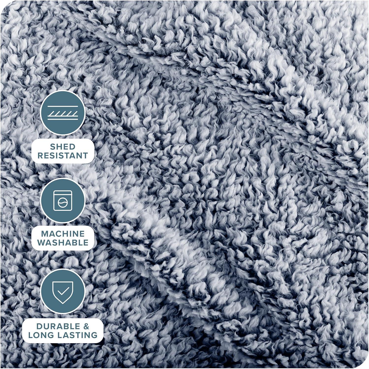 Dark Blue - Tipped Throw Cozy Faux Shearling Bed Blanket by Bare Home