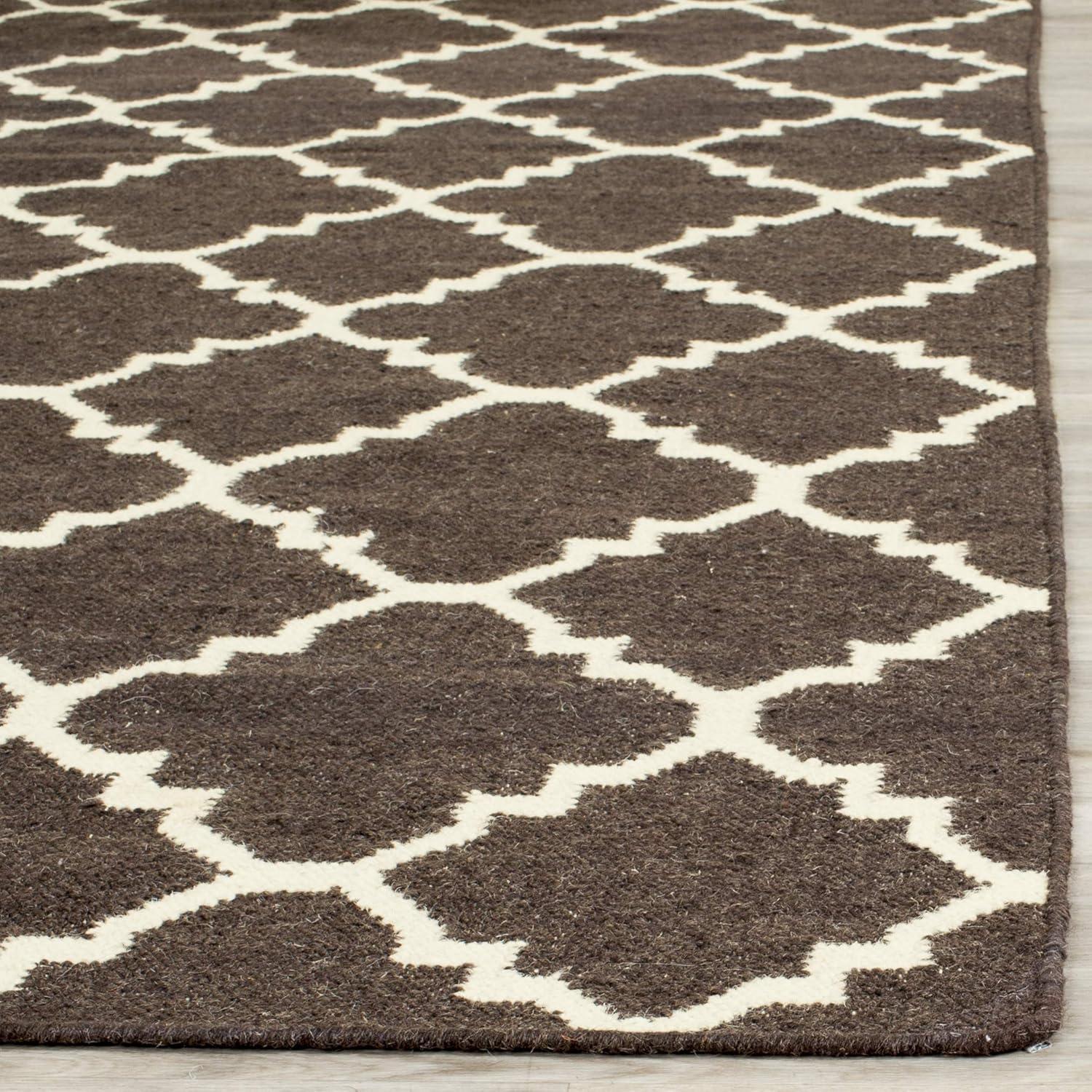 SAFAVIEH Dhurries Brad Geometric Area Rug, Brown/Ivory, 9' x 12'