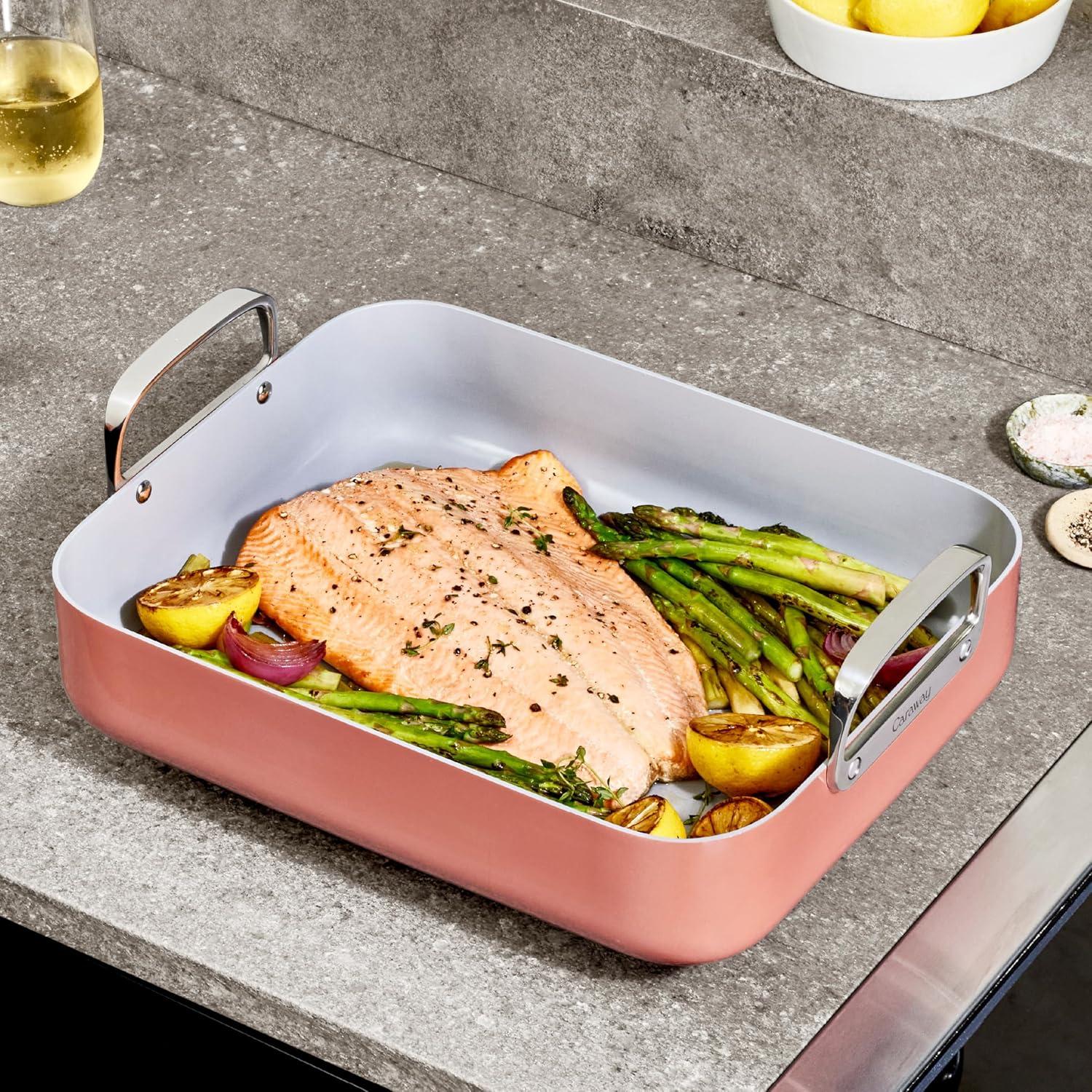 Caraway ® Sage Ceramic Non-Stick Roasting Pan with Rack