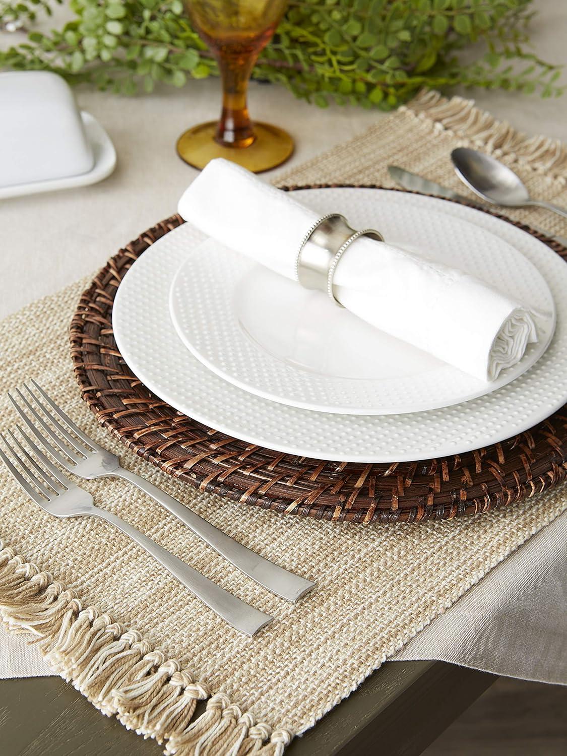 Design Imports Fringe Brown Variegated Kitchen Placemat Set (Set of 6) Taupe