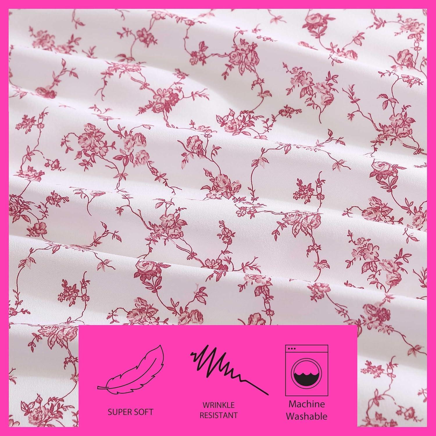 King White and Pink Floral Microfiber Sheet Set