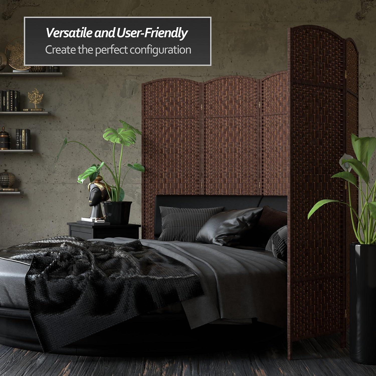 Oriental Furniture 6 ft. Tall Diamond Weave Room Divider - Dark Mocha - 4 Panel