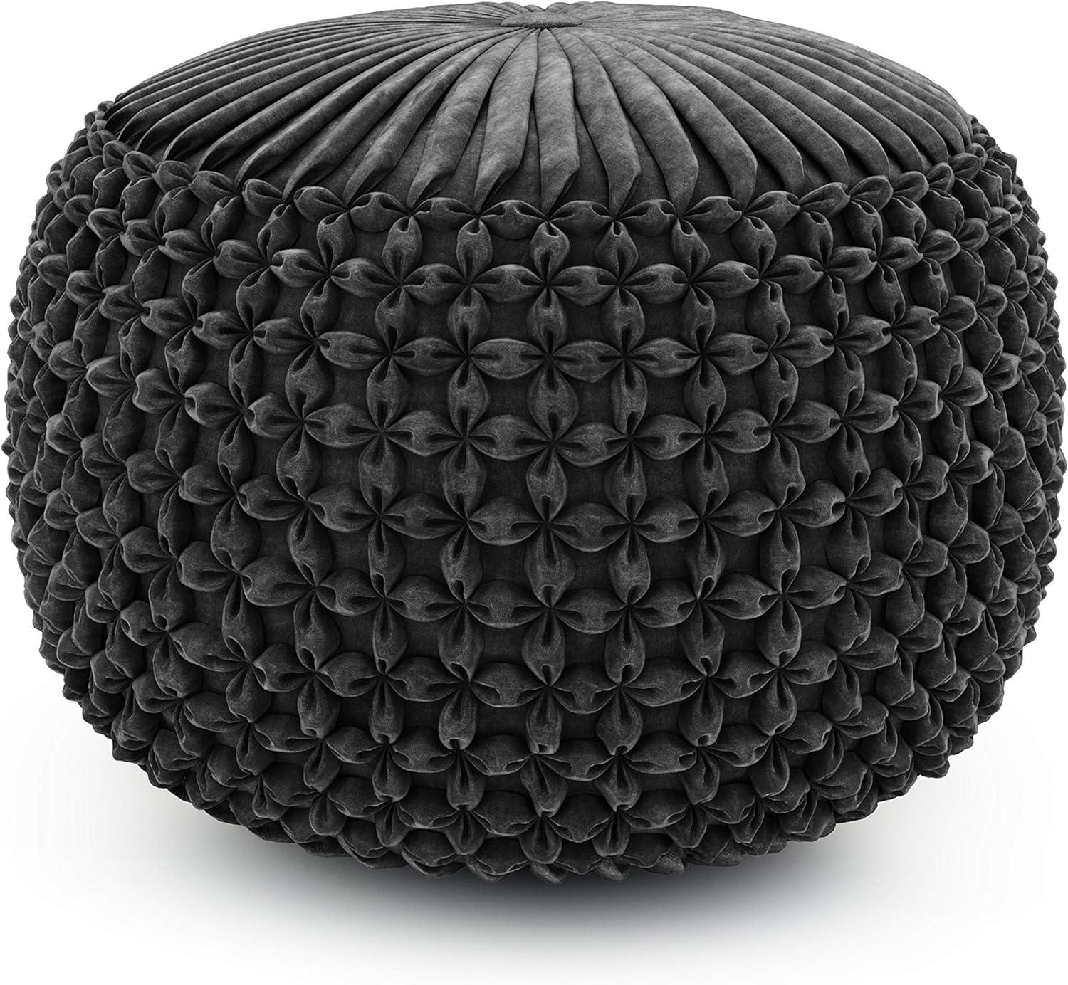 Renee Slate Grey Velvet Round Tufted Pouf