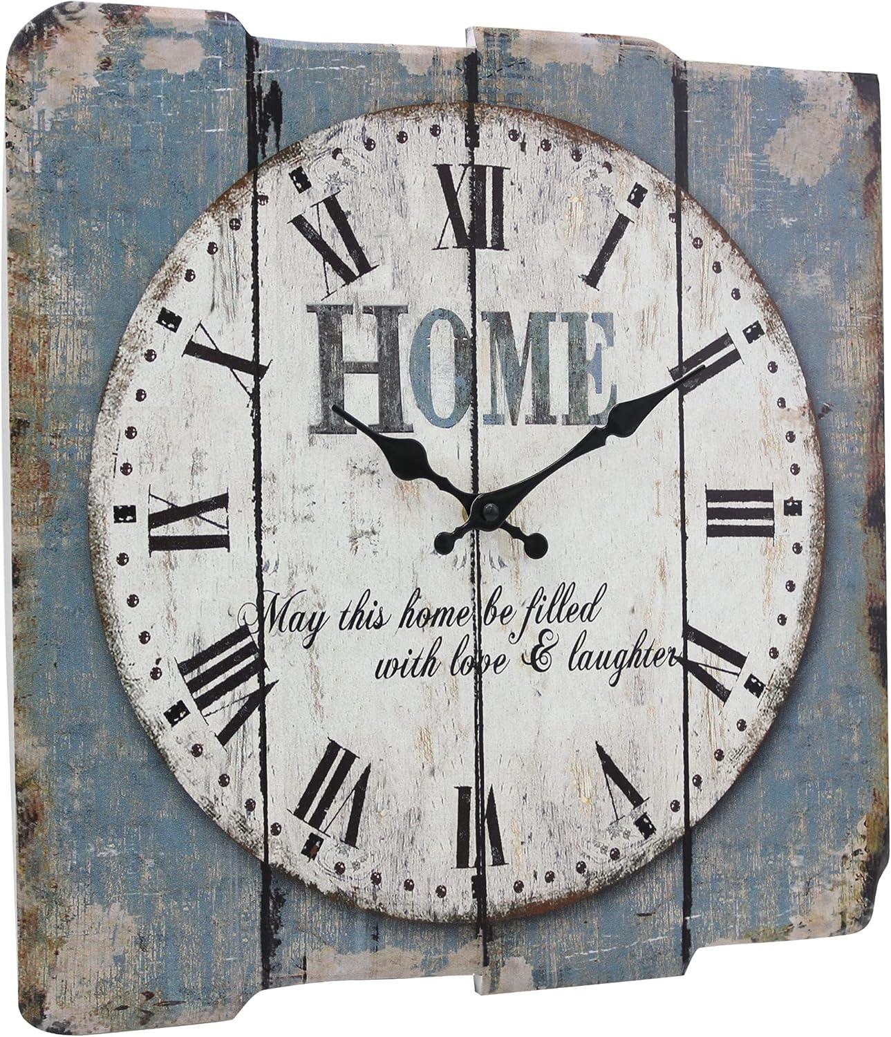 15.7" x 15.7" Decorative Farmhouse Wooden Wall Clock Blue/White - Stonebriar Collection: MDF Square Analog Indoor Timepiece