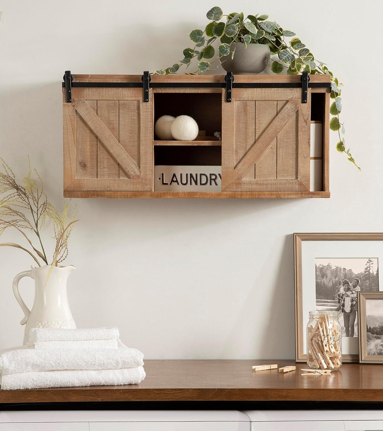 Kate and Laurel Cates Decorative Wood Wall Storage Cabinet with Sliding Barn Doors