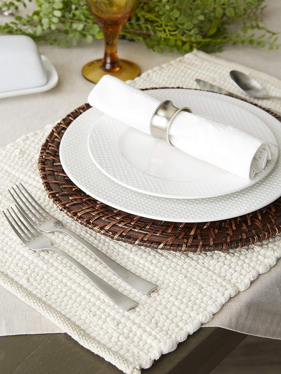 Natural Chindi Placemats (Set Of 6) - Design Imports: Cotton, Machine Washable, Rectangular Table Mats for All Ages