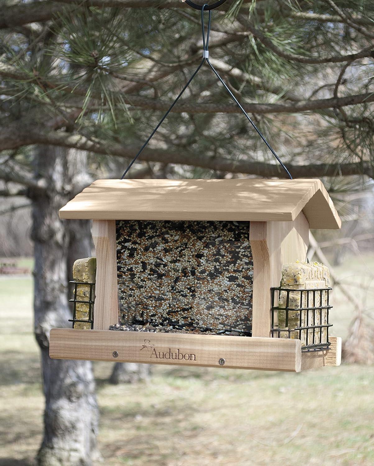 Wood Hanging Hopper Bird Feeder