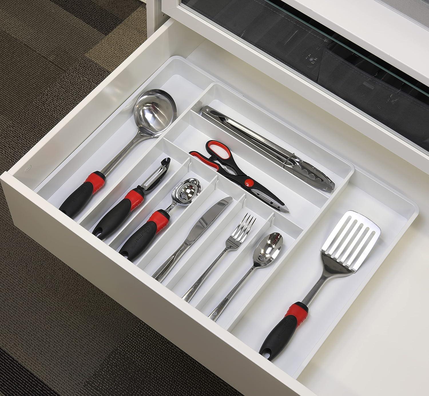 Simple Houseware Expandable Cutlery Drawer Tray and Flatware Utensil Organizers for Kitchen, White
