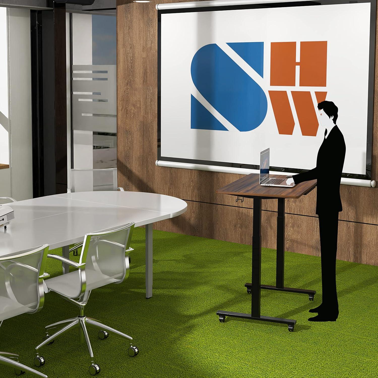 SHW 40-Inch Mobile Electric Height Adjustable Sit to Stand Desk with Drawer, Hanging Hooks and Cable Management, Walnut