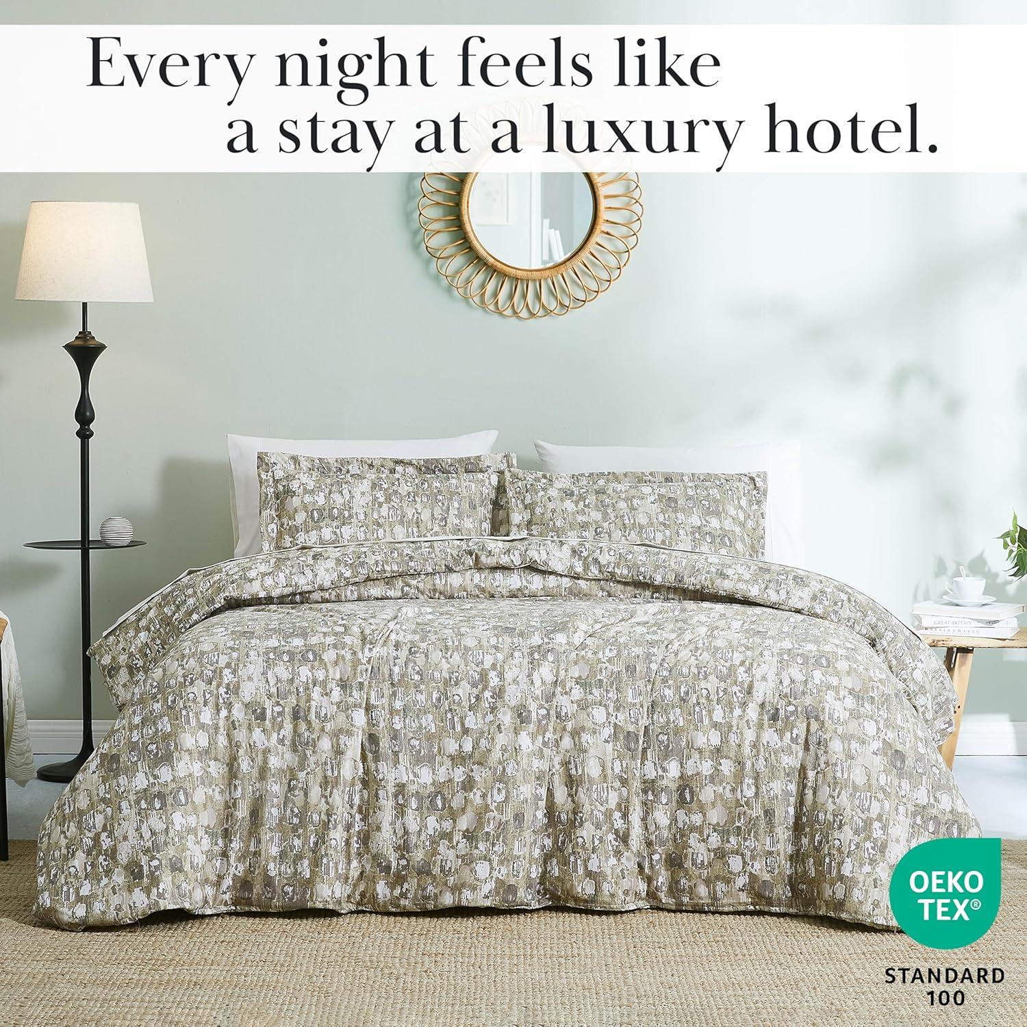 Southshore Fine Living, Inc. Rhythm Collection Oversized Duvet Cover Queen Bedding Set, Printed Duvet Cover Set 3-Piece with Two Matching Shams, Taupe, Full/Queen