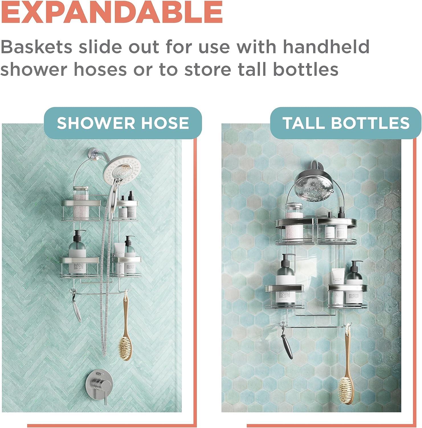 zenna home 7546nsp, expandable over-the-showerhead caddy, chrome