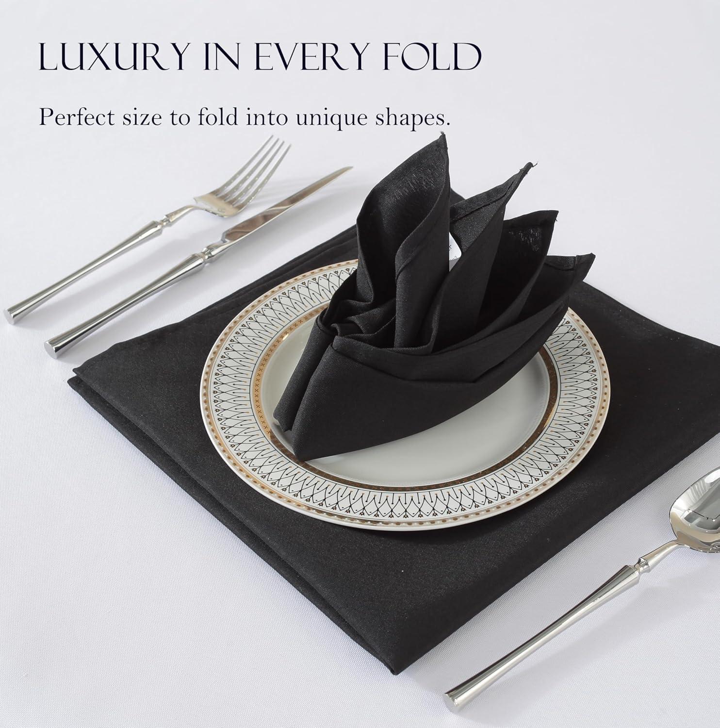 Craft And Party, Black Cloth Napkins - 12 Pack, 20x20 Inch Polyester Dinner Napkins with Hemmed Edges, Washable Napkins Great uses for Weddings, Dinners and Parties