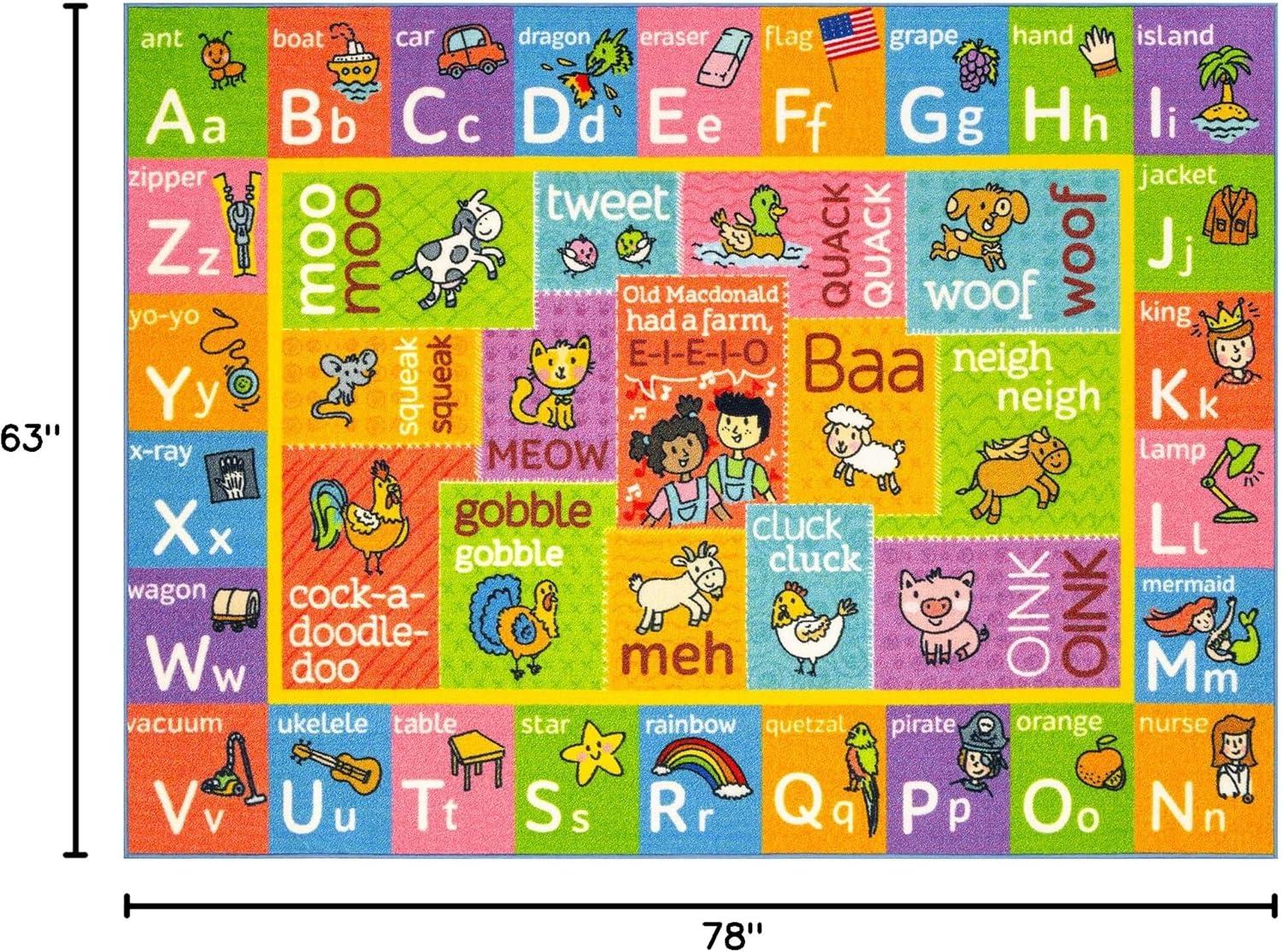 KC CUBS Boy & Girl Kids ABC Alphabet W/ Animals & Sounds Educational Learning & Fun Game Play Nursery Bedroom Classroom Rug Carpet, 5' 3" x 6' 6"