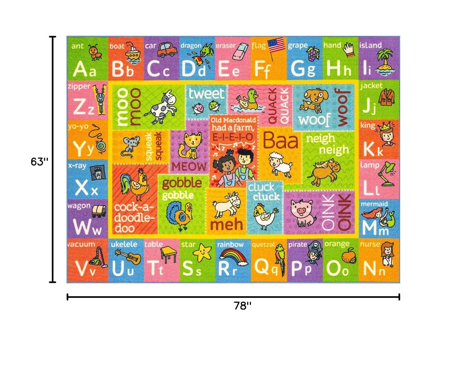 KC CUBS Boy & Girl Kids ABC Alphabet W/ Animals & Sounds Educational Learning & Fun Game Play Nursery Bedroom Classroom Rug Carpet, 5' 3" x 6' 6"