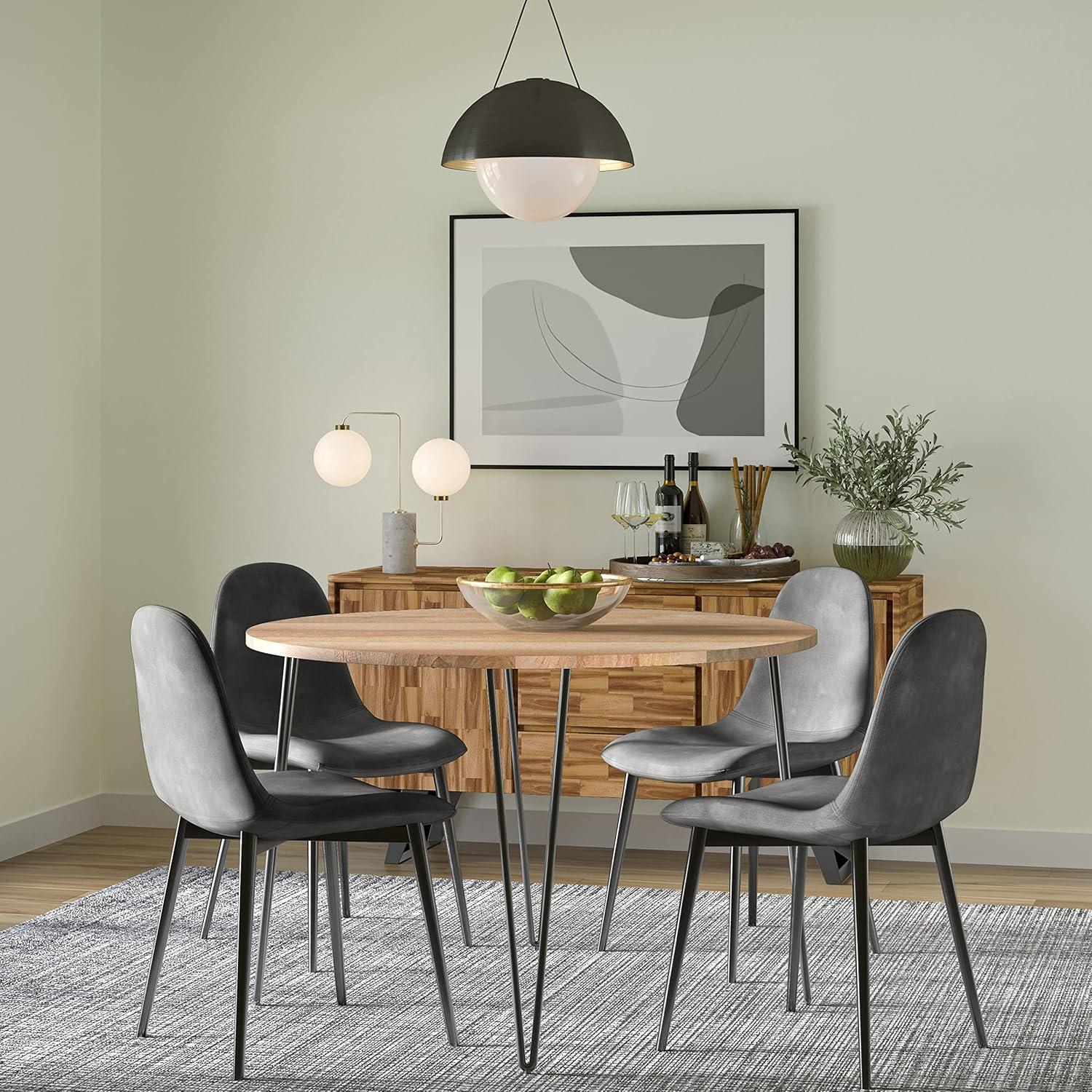 Hunter Round Solid Wood Top Metal Base Dining Table