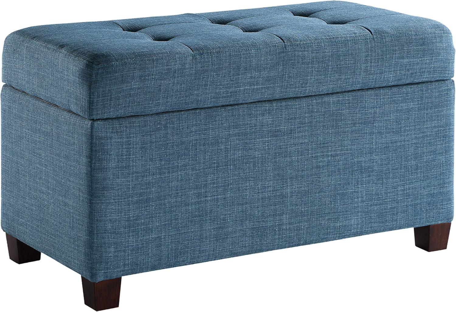 Blue Tufted Fabric Storage Ottoman with Plywood Frame