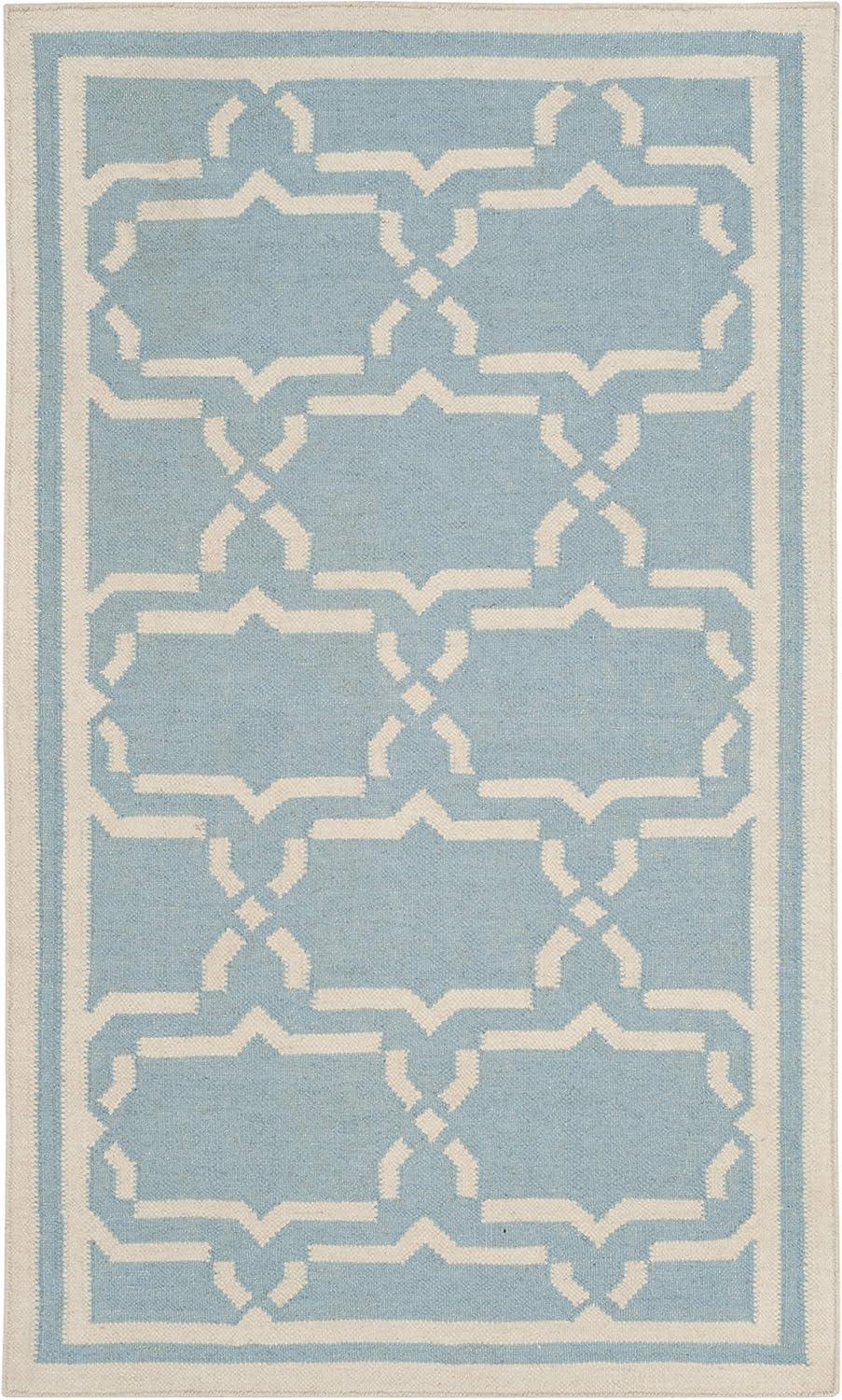 SAFAVIEH Dhurrie Myles Geometric Moroccan Wool Area Rug, Light Blue/Ivory, 3' x 5'