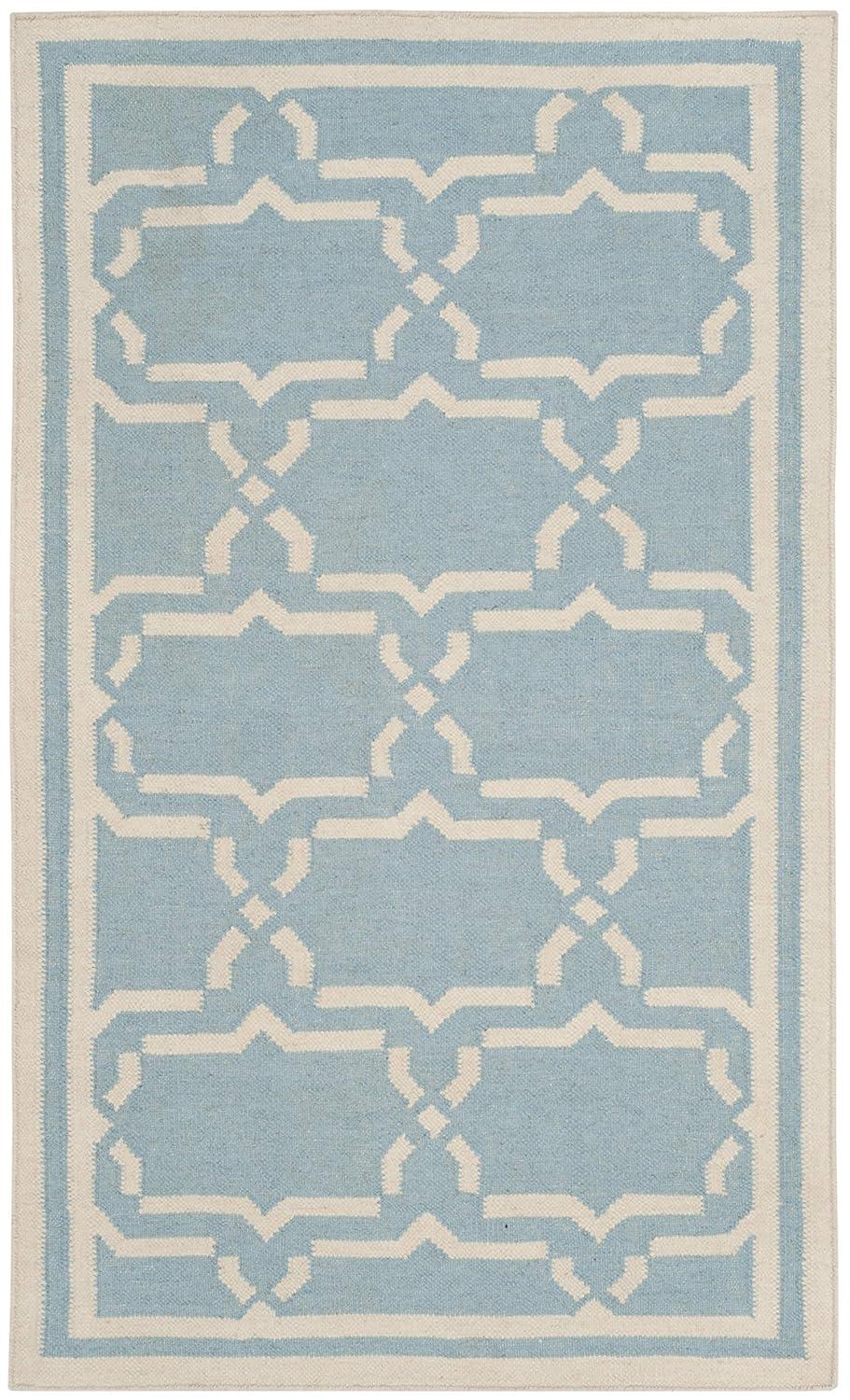 SAFAVIEH Alfombra Geométrica de Lana Marroquí Dhurrie Myles, Azul Claro/marfil, 3' x 5'