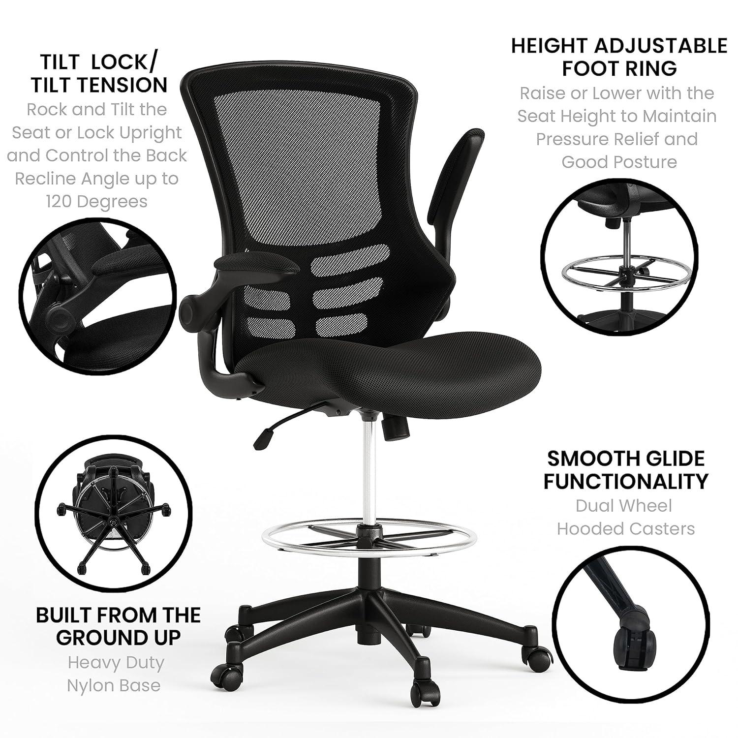 Archimedes Mid-Back Swivel Office Chair with Foot Ring and Flip-Up Arms