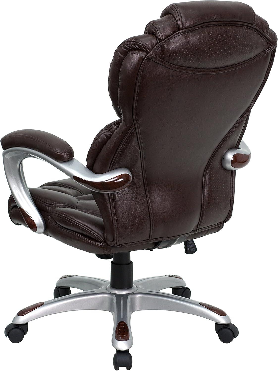 High Back LeatherSoft Executive Swivel Ergonomic Office Chair with Accent Layered Seat and Back and Padded Arms Brown - Flash Furniture