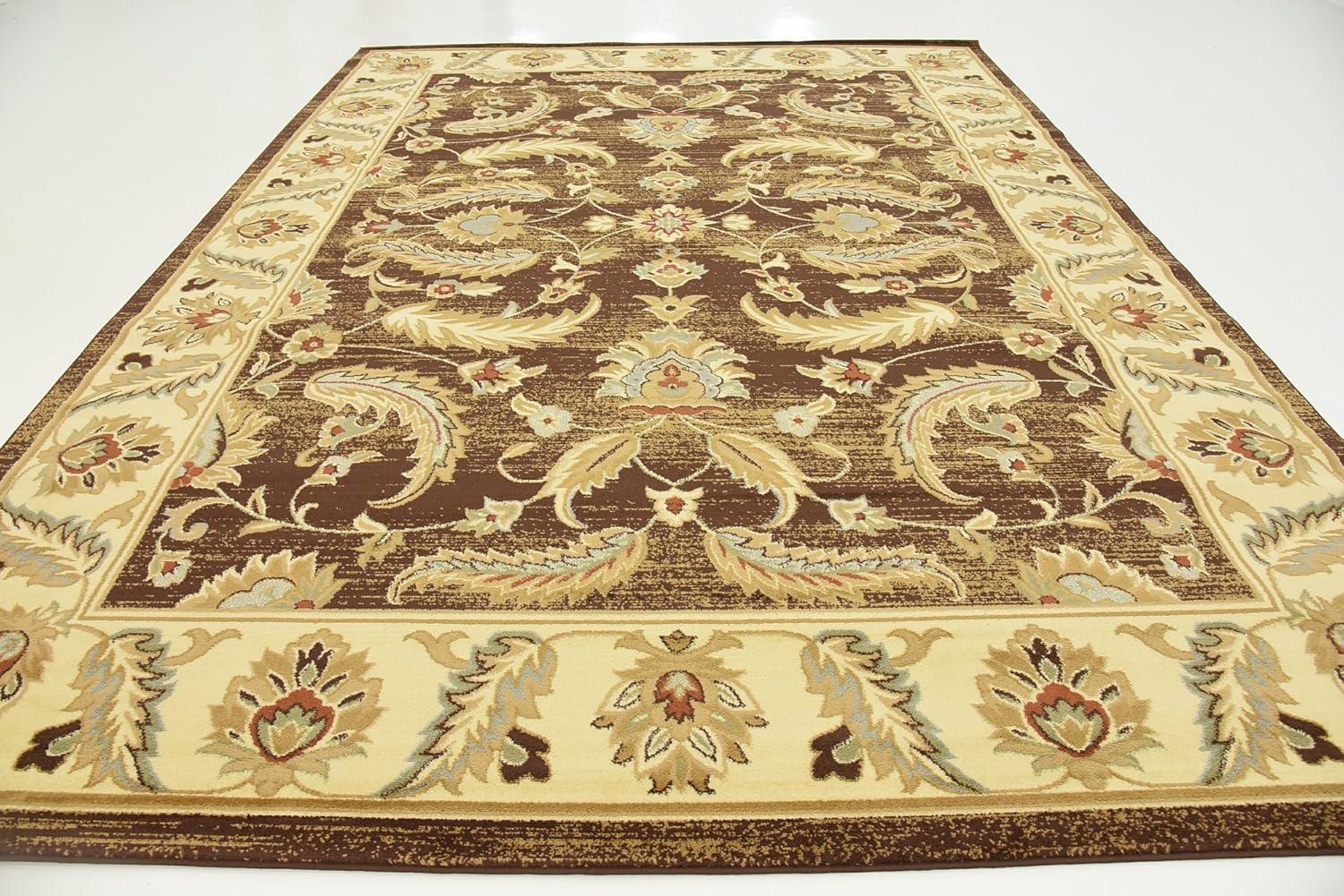 Brown and Gold Rectangular Synthetic 9' x 12' Area Rug