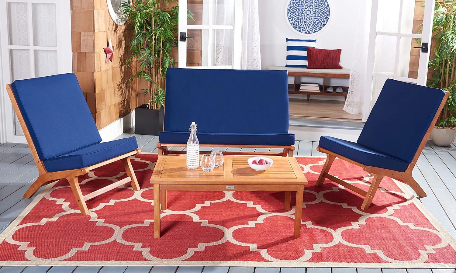 Chaston 4 Piece Living Set - Indoor/Outdoor - PAT7044 - Natural/Navy - Safavieh