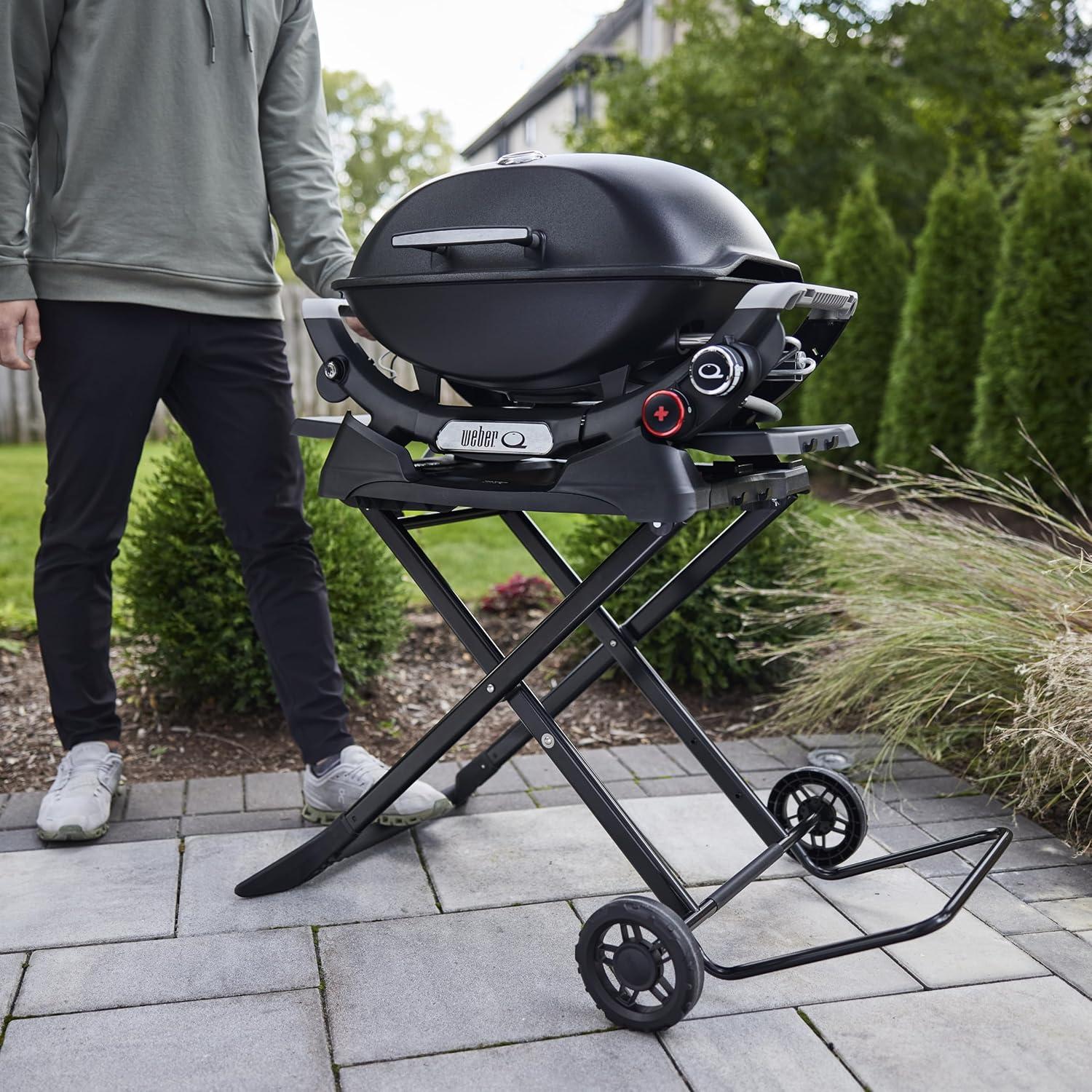 Black Portable Grill Cart with Wheels