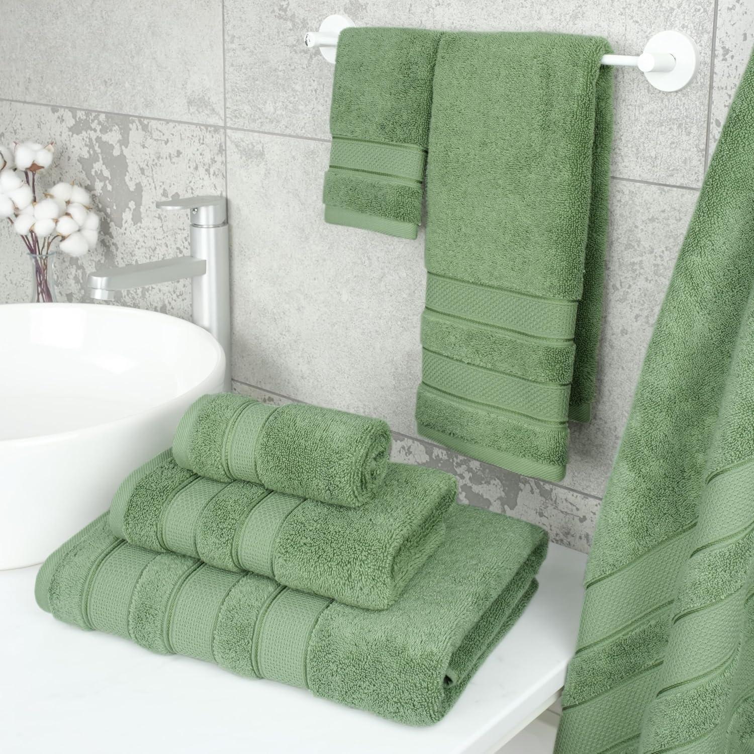 American Soft Linen Salem 6 Piece Bath Towel Set, 100% Combed Cotton,Sage Green