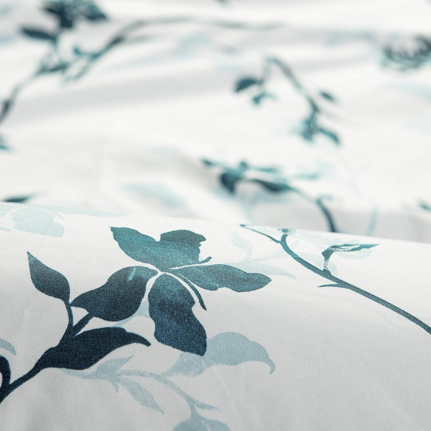 Chanasya Ultra Soft Floral Print 3-Piece Bedding Duvet Cover Set King - Luxurious Cozy Double Brushed Microfiber Comforter Cover - Zipper Closure Reversible Print (1 Duvet Cover & 2 Pillowcases ) Teal