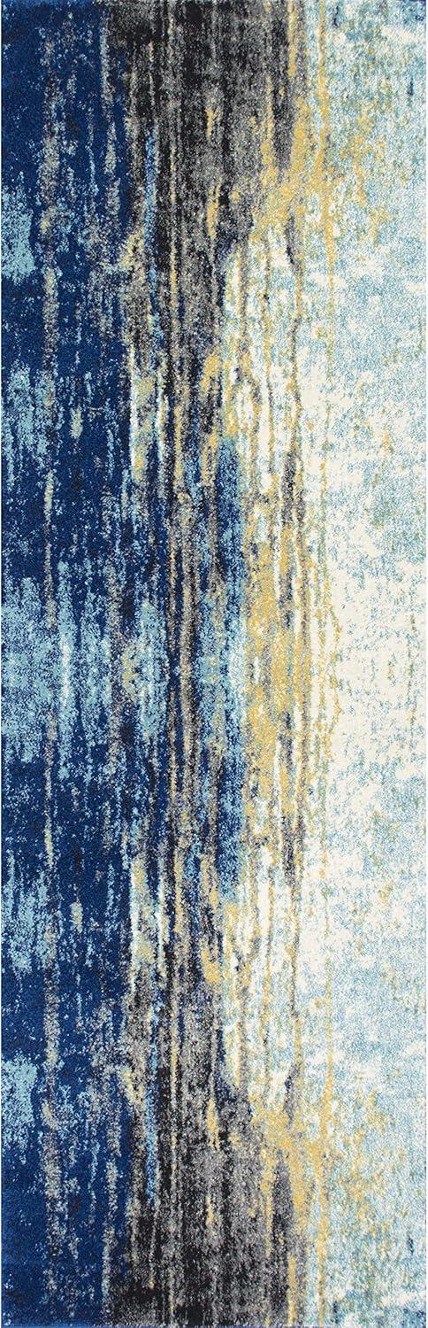 Braided Blue Abstract Motif Synthetic Runner Rug, 2'8"x8'