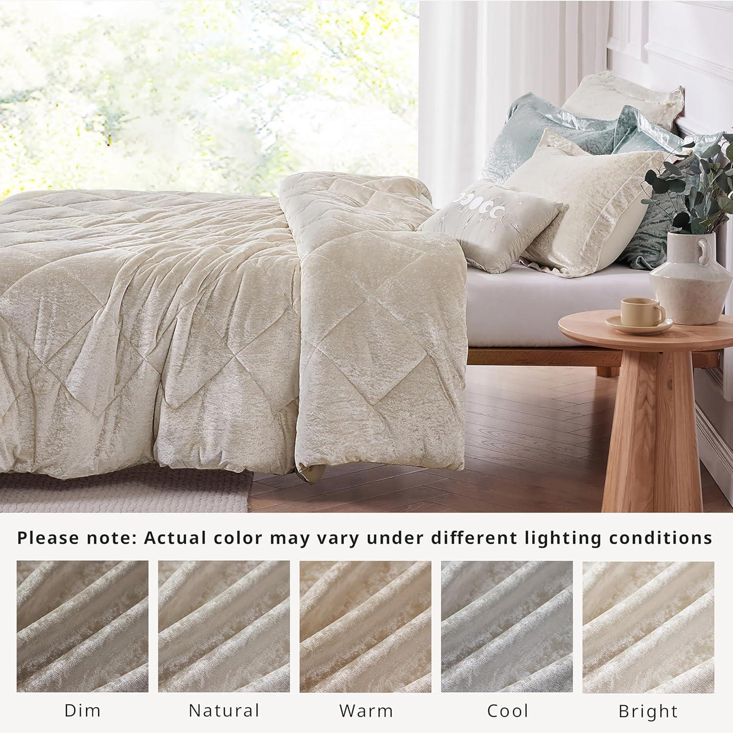 Champagne Velvet Diamond Quilted Queen Duvet Cover Set