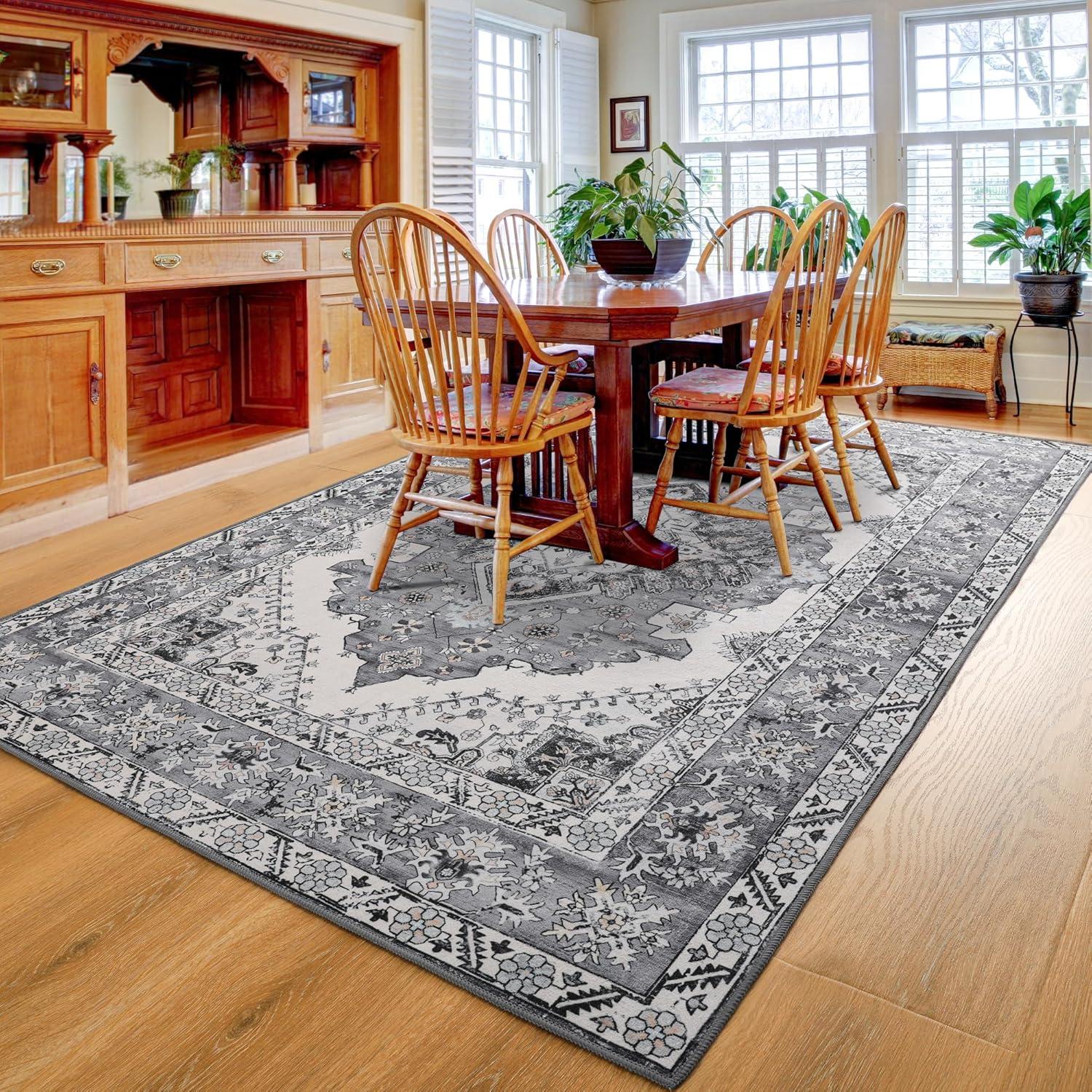 Gray 5' x 7' Vintage Washable Non-Slip Area Rug