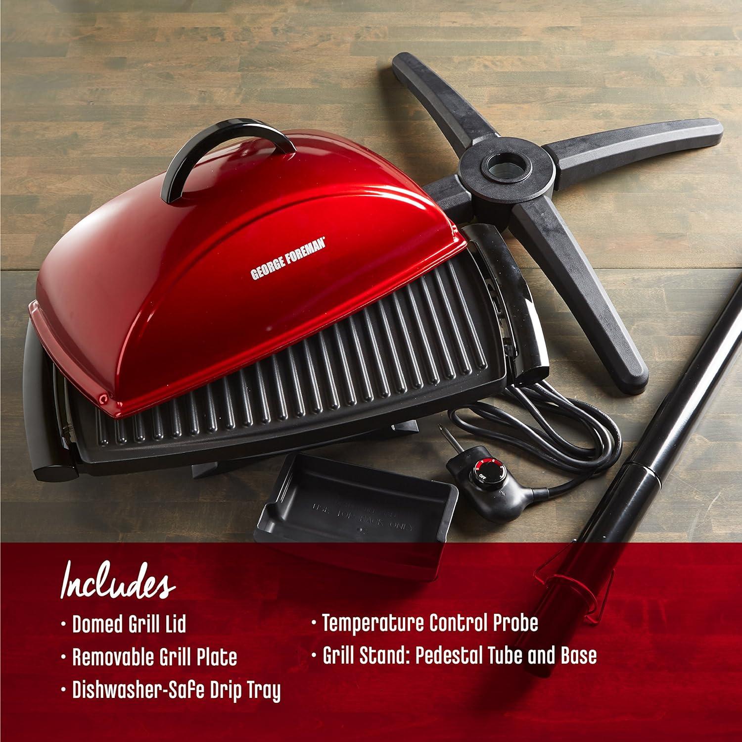 Red Electric Indoor Outdoor Grill with Non-Stick Surface