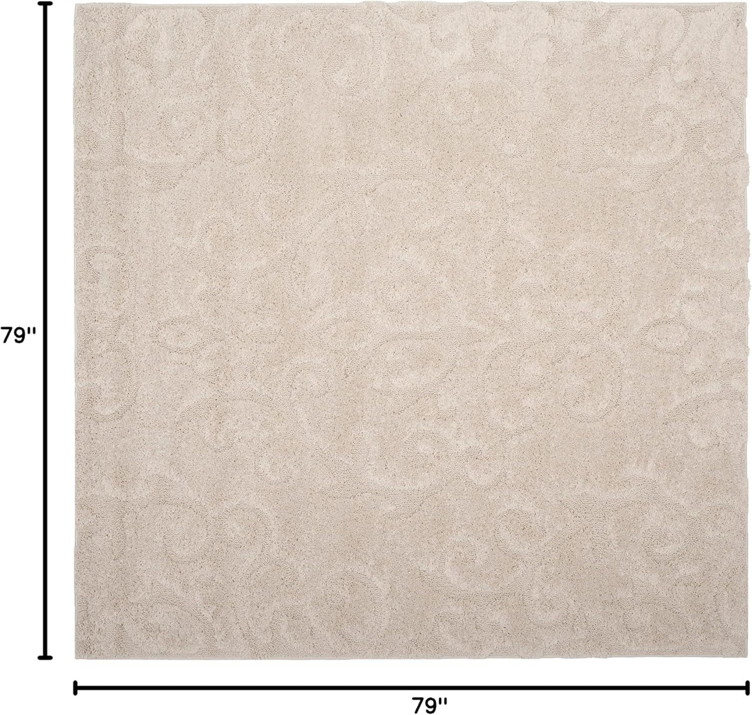 Florida Shag SG470 Power Loomed Indoor Area Rug - Creme/Creme - 6'7"x6'7" - Safavieh