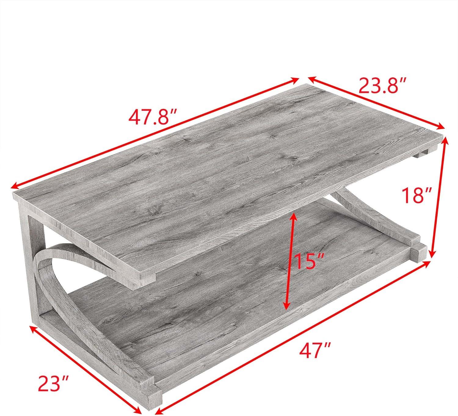 Coffee Table, 48 inch Small Coffee Table with Bottom Shelf, Solid Wood Modern Coffee Tables for Living Room, Kitchen, Apartment Dining Table, Gray