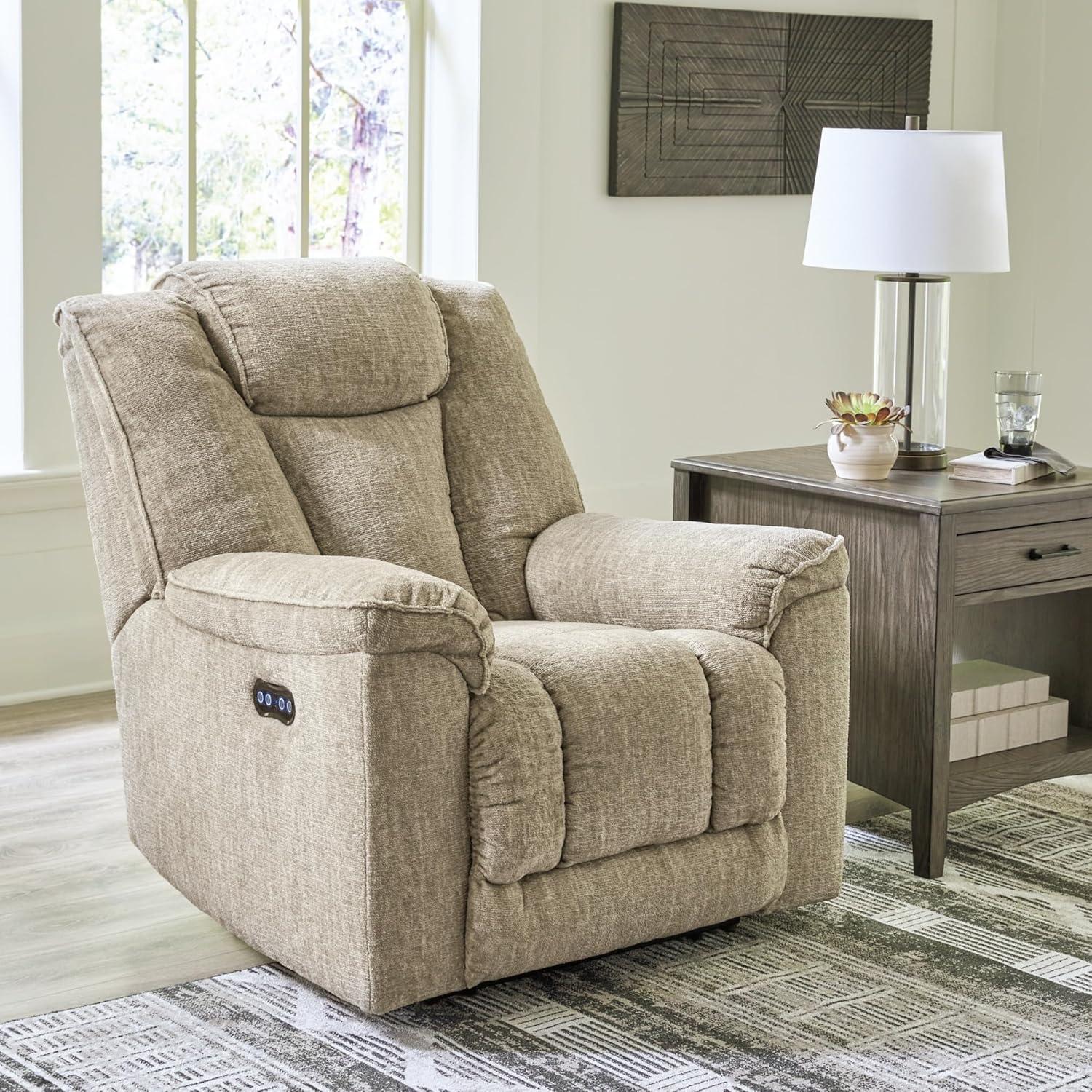 Stone Gray Velvet Power Recliner with Metal Frame