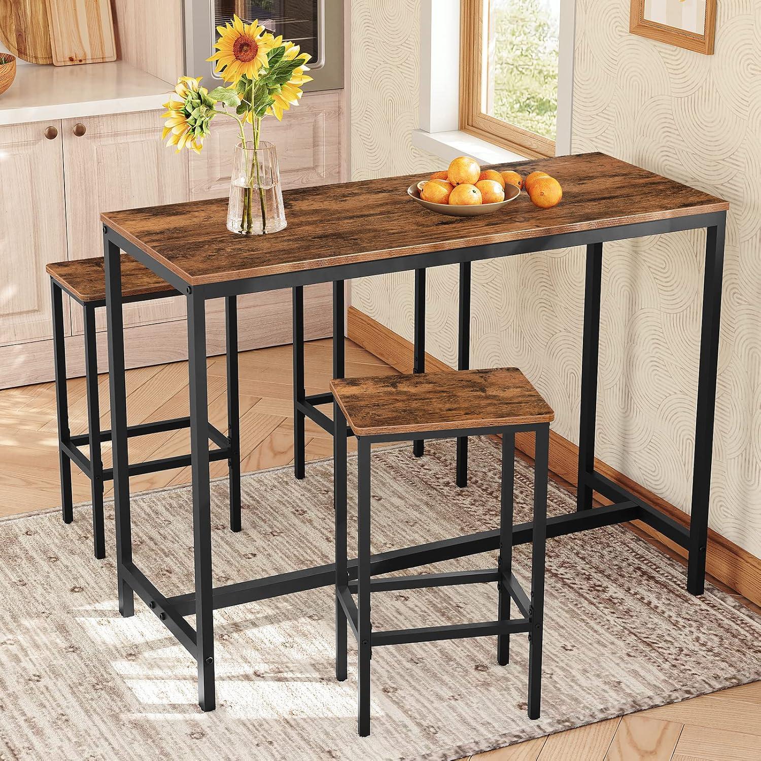 VASAGLE Bar Stools, Set of 2 Bar Chairs, Kitchen Breakfast Bar Stools with Footrest, Industrial in Living Room, Party Room, Rustic Brown and Black