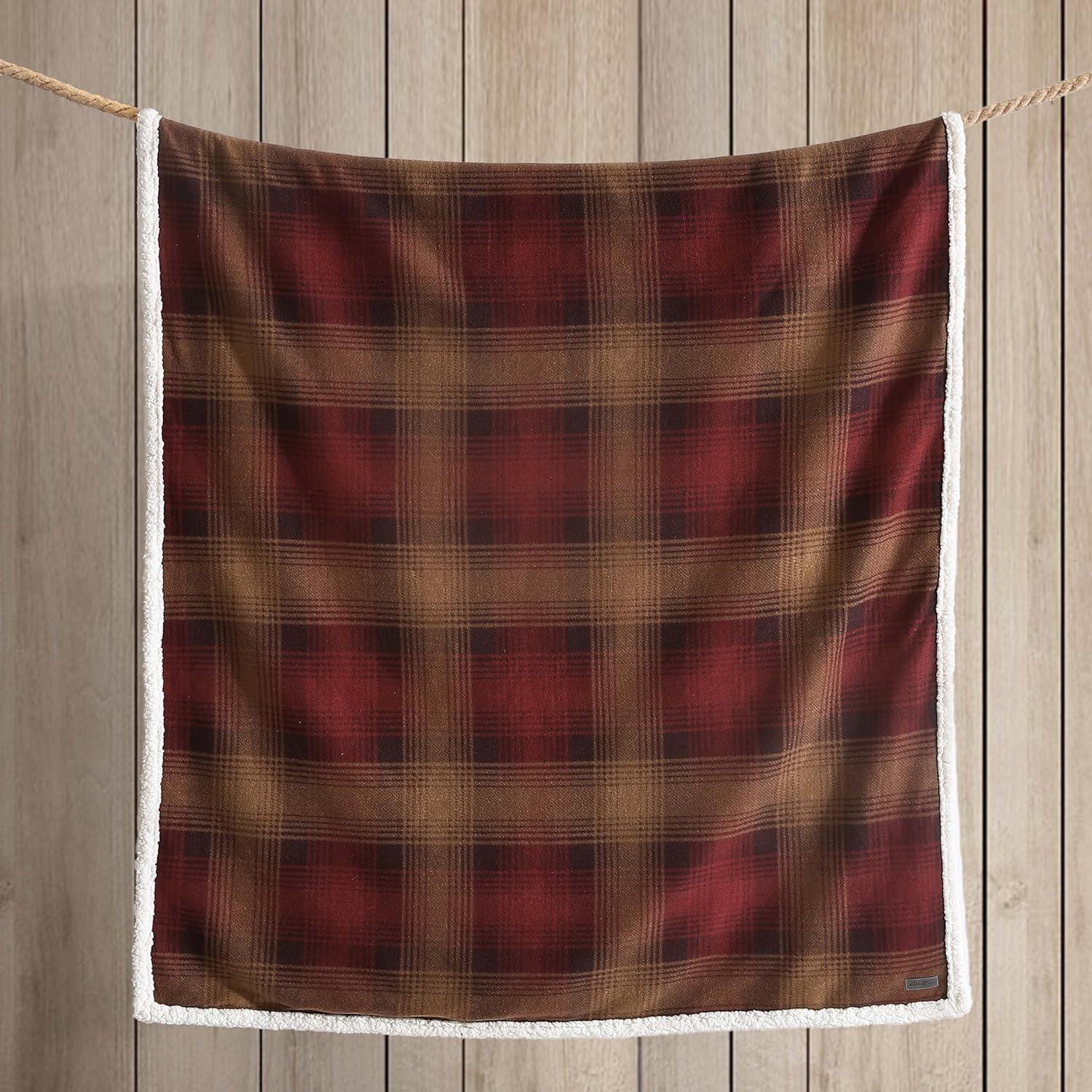 50"x70" Oversized Nordic Plaid Throw Blanket Raisin - Eddie Bauer: Cozy Fleece, Machine Washable