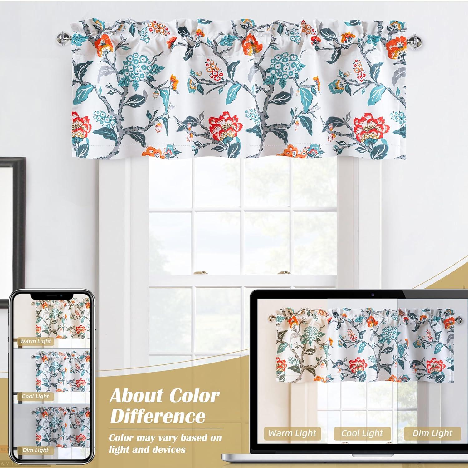 DriftAway Ada Floral Lined Thermal Insulated Room Darkening Blackout Grommet Window Curtains, 2 Panels, 52" x 72", Ivory Orange Teal