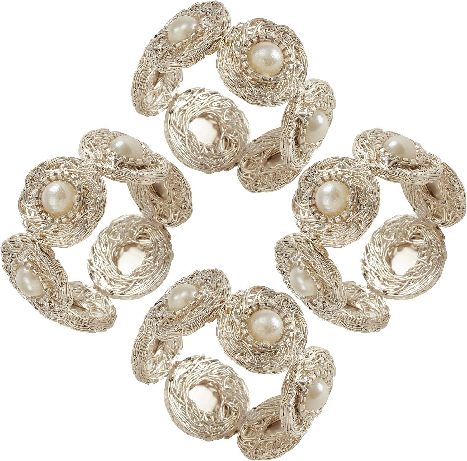 Silver Pearl Bead Vintage Napkin Rings Set of 4