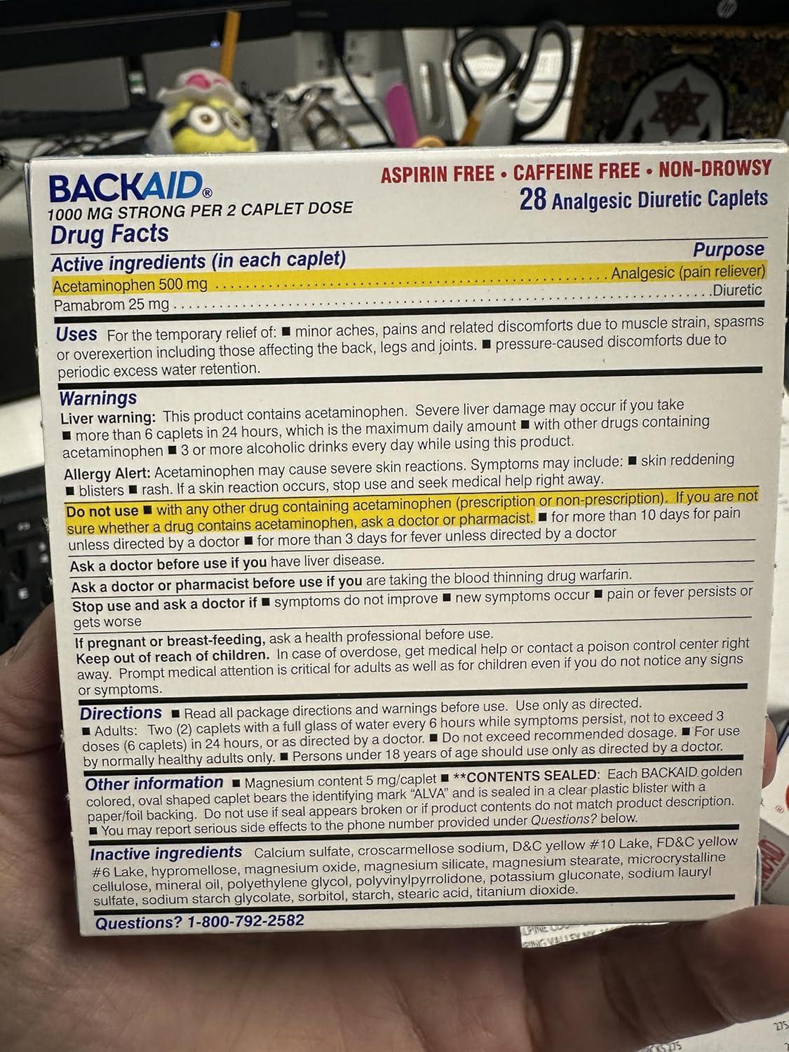 Backaid Maximum Strength Back Pain Reliever, 6-Hour Formula, Aspirin-Free Caplets, 28 Count