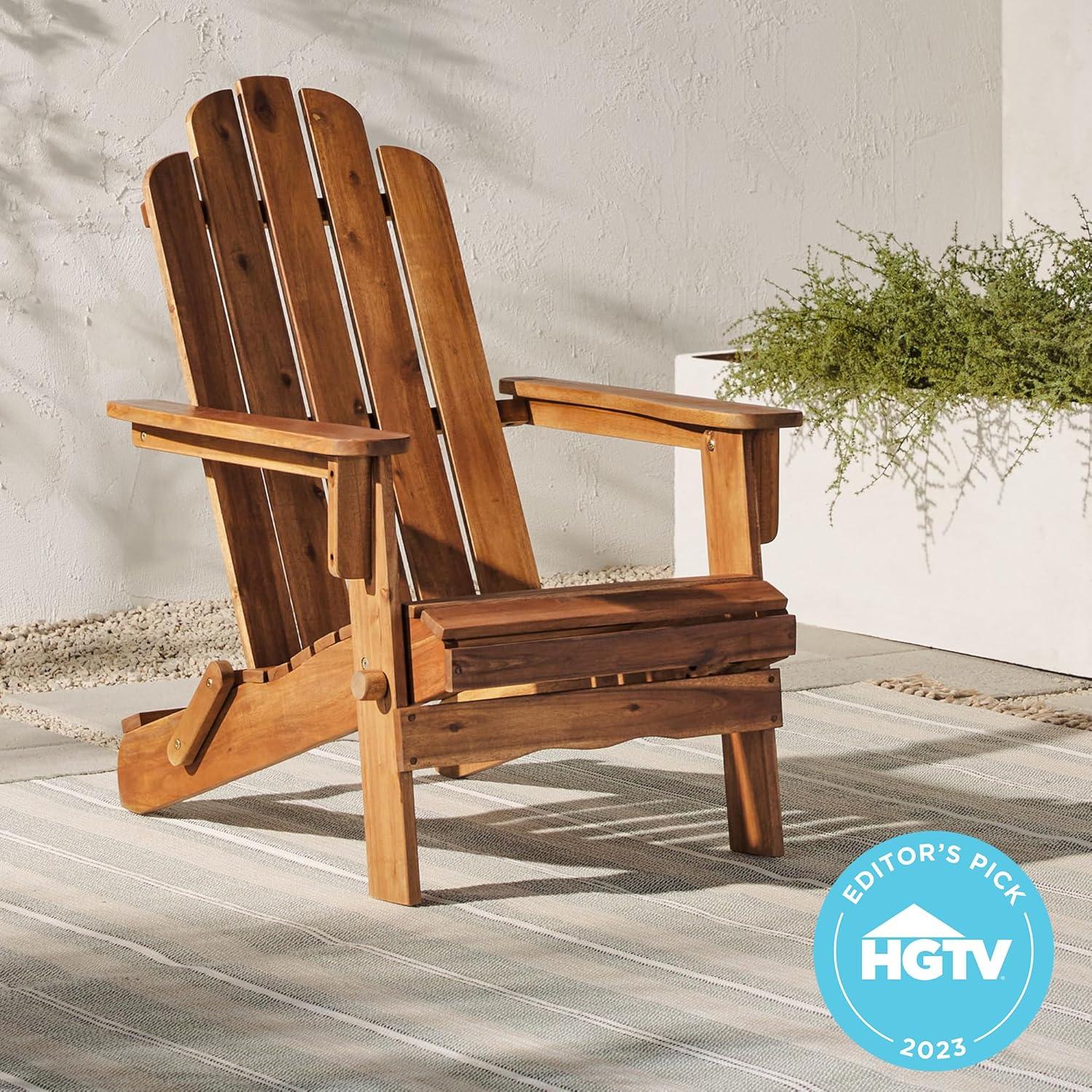 Dark Brown Acacia Wood Foldable Adirondack Outdoor Chair