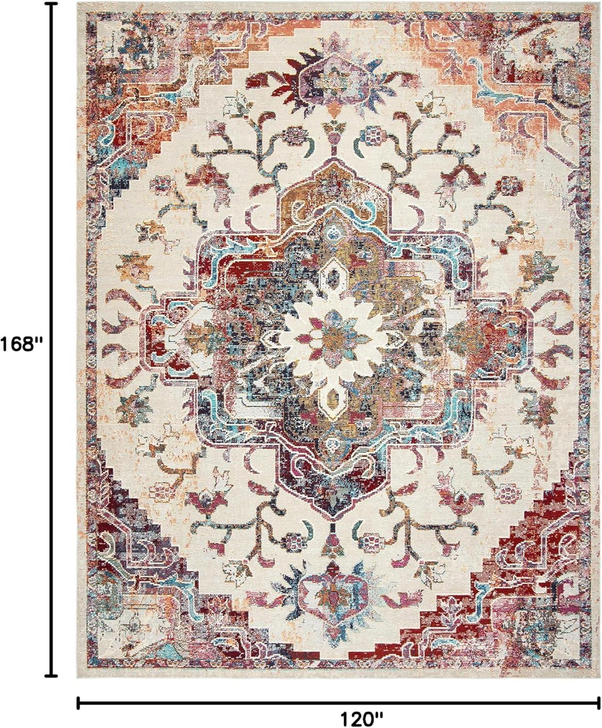 Light Blue & Burgundy Oriental Distressed 10' x 14' Synthetic Area Rug