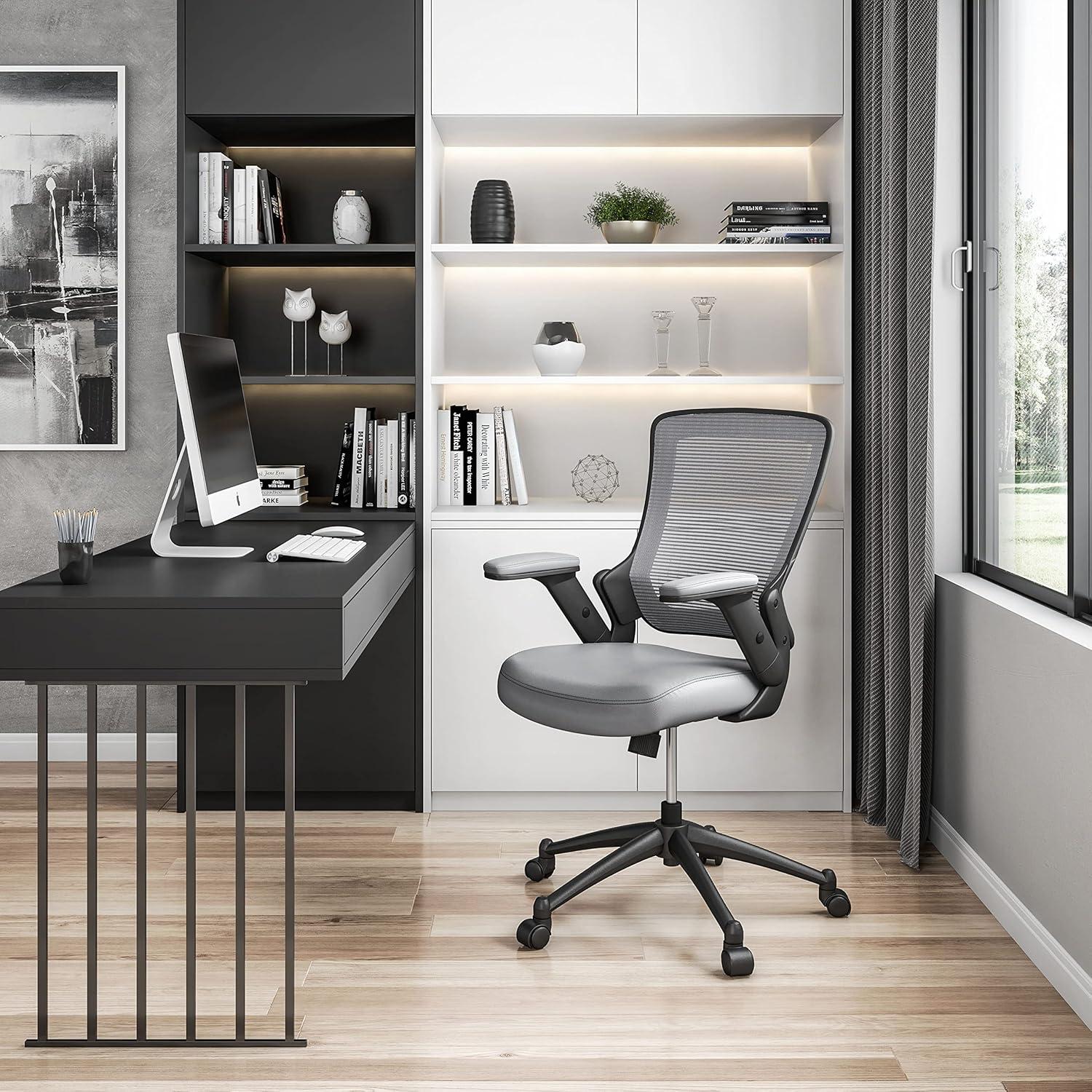 Gray Mesh and Leather Adjustable Task Desk Chair