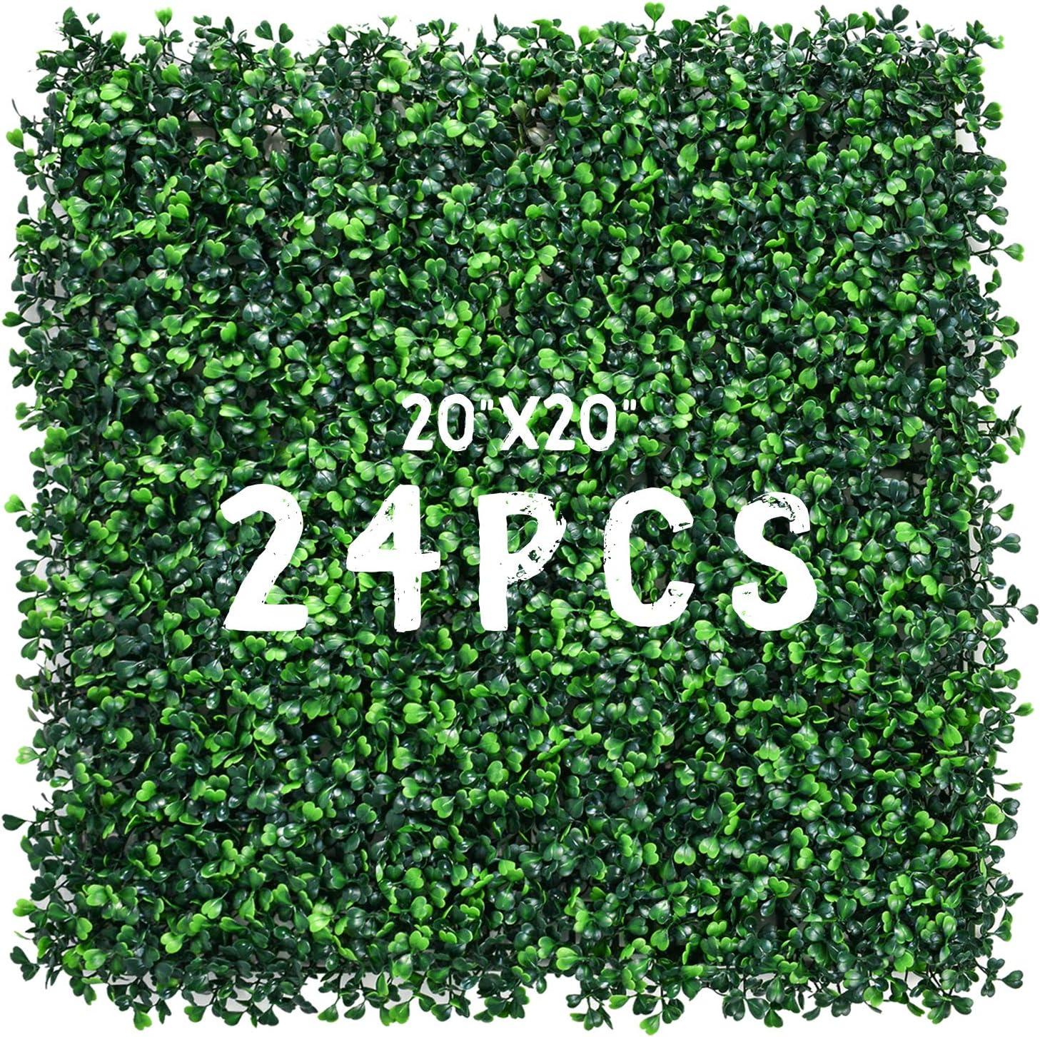 Decwin 24 Pieces 20" X 20" Artificial Grass Wall Backdrop Green Backdrop Wall Greenery Wall Boxwood Panels UV Stable for Indoor Outdoor Decor Garden Fence Backdrop