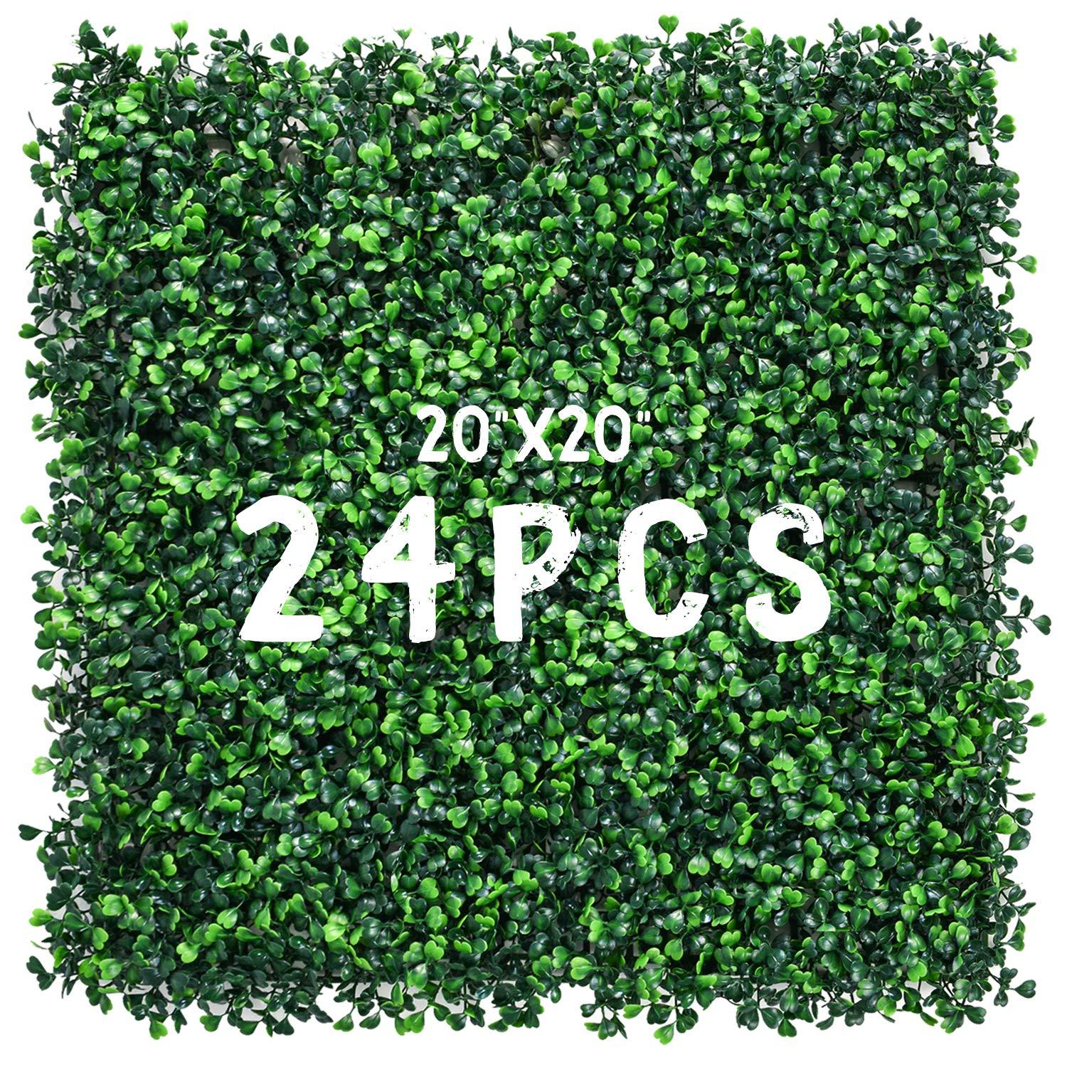 Decwin 24 Pieces 20" X 20" Artificial Grass Wall Backdrop Green Backdrop Wall Greenery Wall Boxwood Panels UV Stable for Indoor Outdoor Decor Garden Fence Backdrop