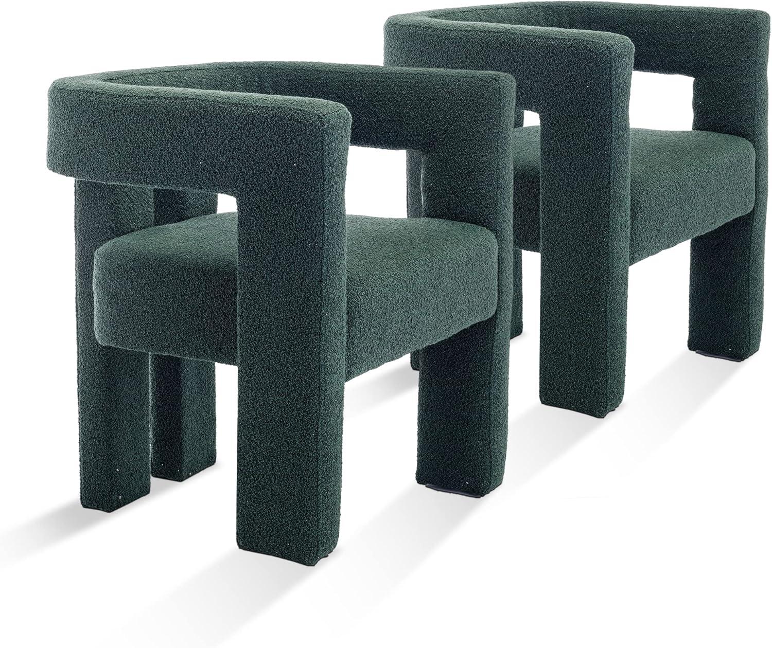 Emerald Green Velvet Upholstered Dining Chairs with Wood Legs, Set of 2