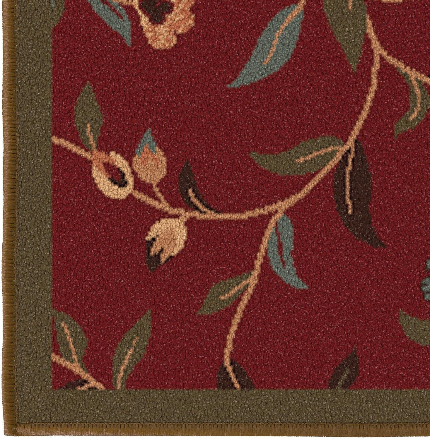 Ottohome Non-Slip Floral Leaves Area Rug For Living Room, Hallway, Entryway Rug, Dark Red