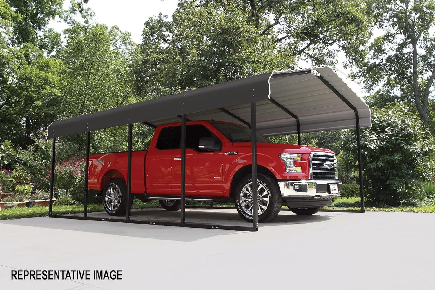 Arrow Steel Carport, Galvanized Black/Charcoal