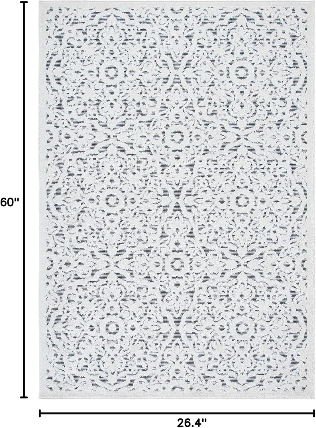 Cabana CBN662 Power Loomed Indoor and Outdoor Accent Rug - Ivory/Grey - 2'2"x5' - Safavieh.